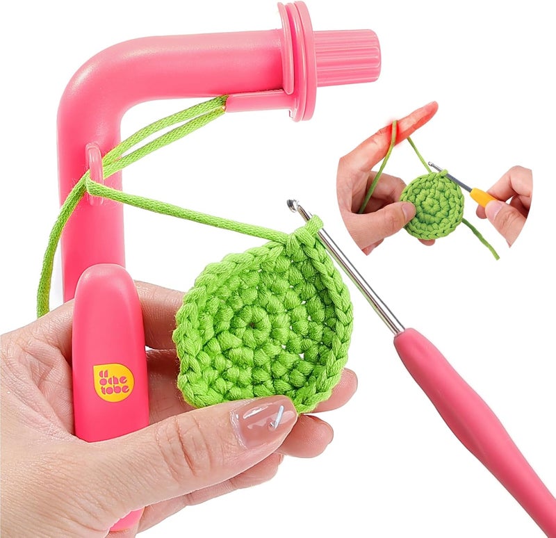Crochetobe أداة الكروشيه للمبتدئين، أداة حلقات سحرية 3 في 1 لتعلم كيفية الكروشيه وصنع حلقات سحرية، منظم توتر الخيط ودليل، مساعد رائع للكروشيه والحياكة (وردي) - Image 1